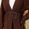 Ankle Fringed Linen Kimono Brown - immagine 4