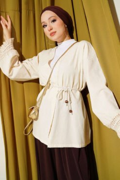 Ankle Fringed Linen Kimono Cream