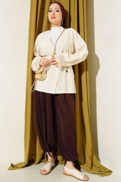Vista alternativa de Ankle Fringed Linen Kimono Cream