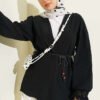Ankle Fringed Linen Kimono Black