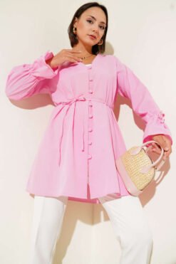 Ankle Length Brit Button-Up Shirt Pink
