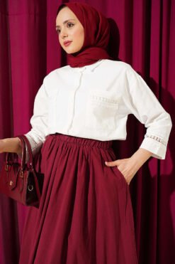 Short Shirt with Ankle and Pocket Lace White