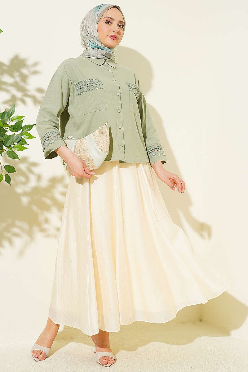 Short Shirt with Ankle and Pocket Lace - الصورة 2