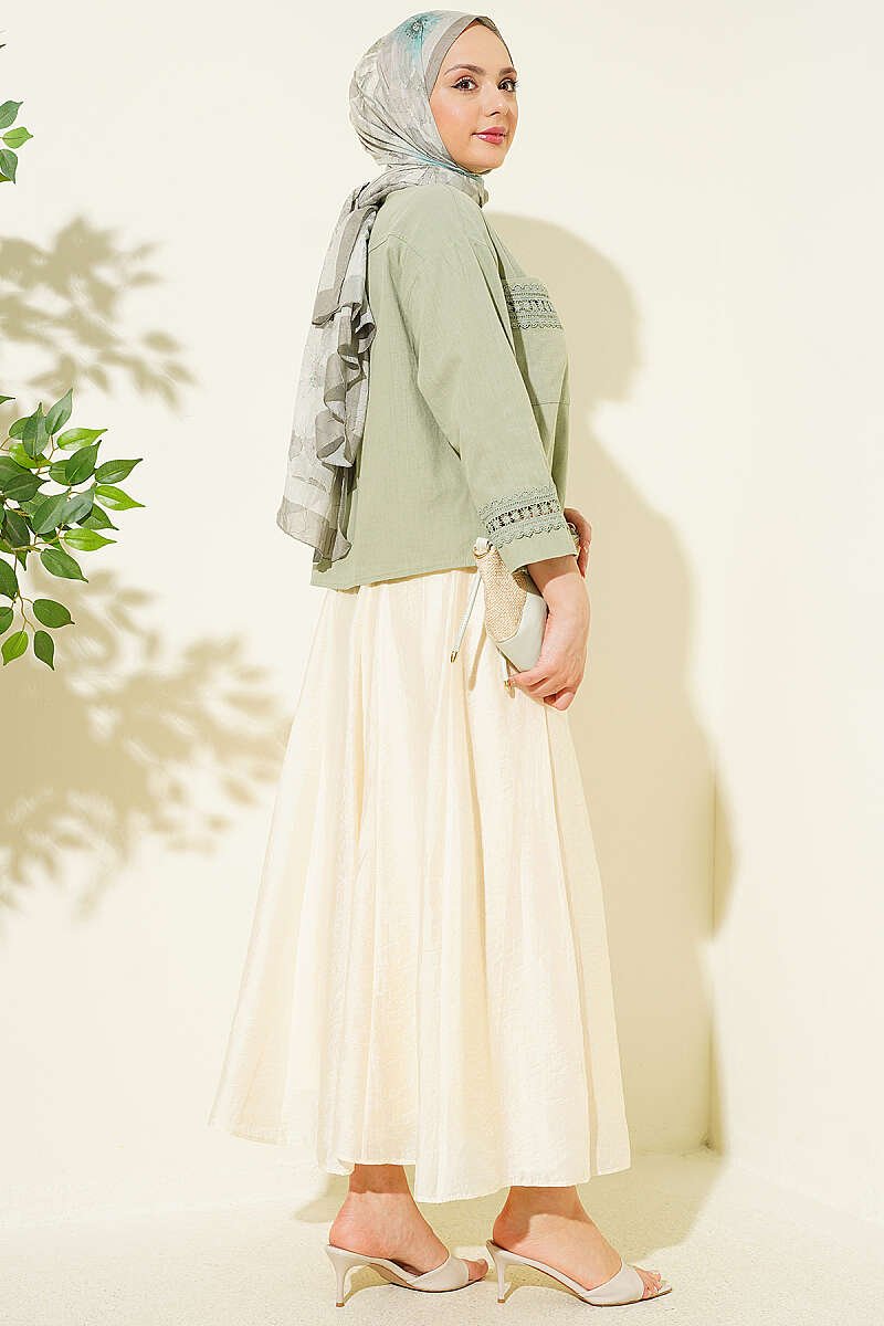 Short Shirt with Ankle and Pocket Lace - الصورة 3