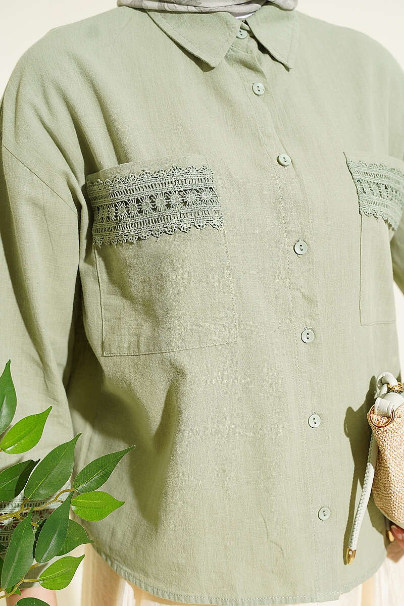 Short Shirt with Ankle and Pocket Lace - الصورة 4