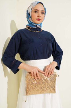 Short Shirt with Ankle and Pocket Lace Navy Blue