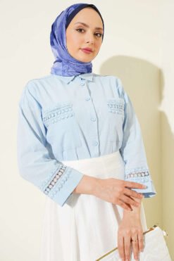 Short Shirt with Ankle and Pocket Lace Blue