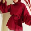 Crew Neck Drawstring Tunic Burgundy