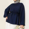 Crew Neck Drawstring Tunic Navy Blue