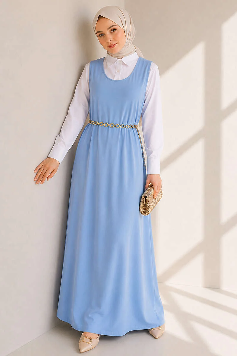Bicycle Neck Loose Fitting Dress Baby Blue