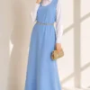 Bicycle Neck Loose Fitting Dress Baby Blue - immagine 2