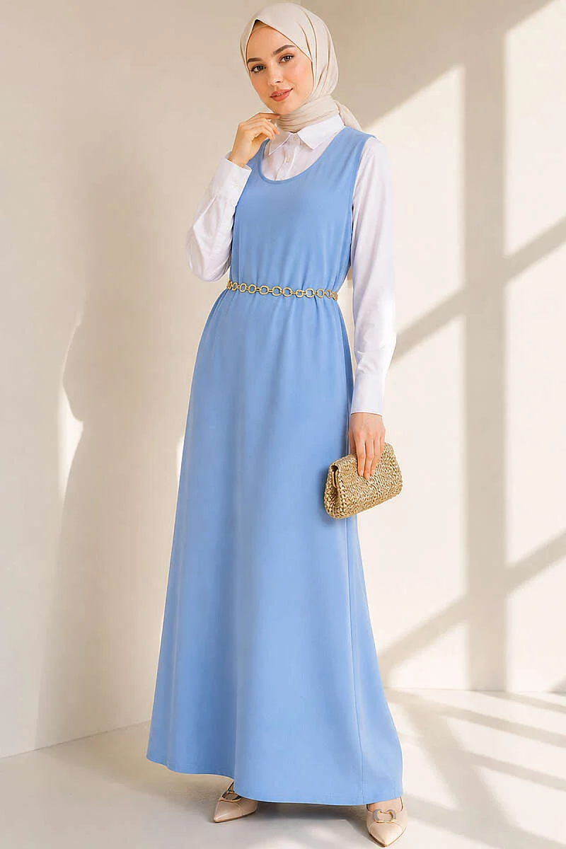 Bicycle Neck Loose Fitting Dress Baby Blue - immagine 2