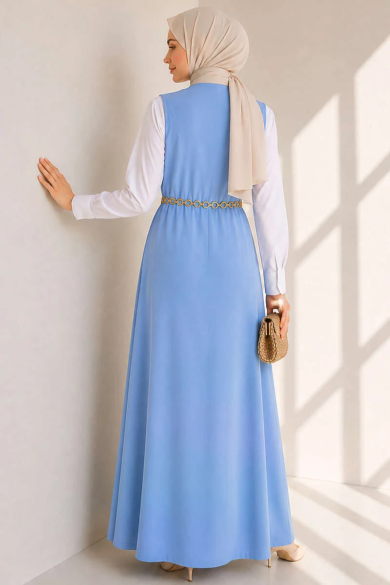 Bicycle Neck Loose Fitting Dress Baby Blue - immagine 3
