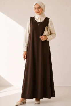 Alternative view of Bicycle Neck Loose Fitting Dress Brown