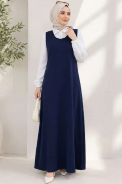Alternative view of Bicycle Neck Loose Fitting Dress Navy Blue