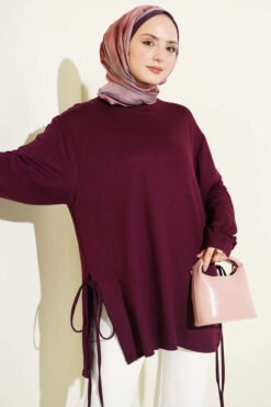 Crew Neck Side Tie Tunic Plum