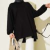 Crew Neck Side Tie Tunic Black