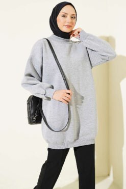 Turtleneck Balloon Sleeve Tunic Grey