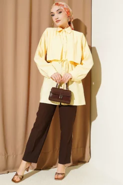 Alternative view of Bolero Detailed Tie Belt Tencel Shirt Yellow