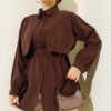 Bolero Detailed Tie Belt Tencel Shirt Brown