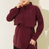 Bolero Detailed Tie Belt Tencel Shirt Plum