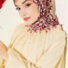 ⁦Beaded Detail Patterned Scarf Burgundy⁩ - الصورة ⁦2⁩