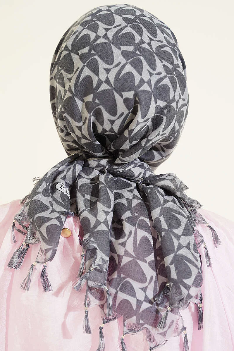 Beaded Detail Patterned Scarf - Imagen 3