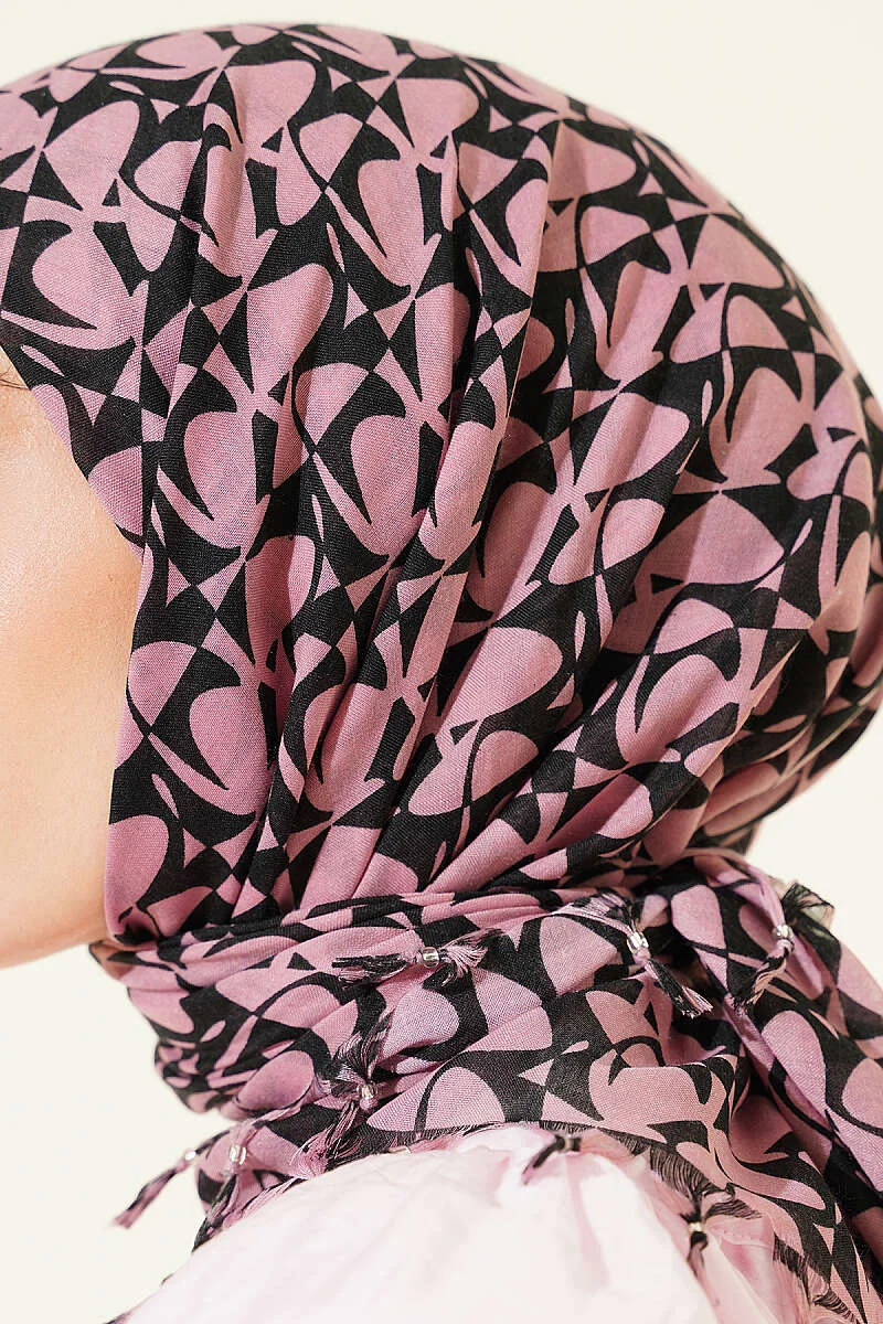 Beaded Detail Patterned Scarf - Imagen 4