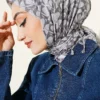 ⁦Beaded Detail Patterned Scarf Grey⁩ - الصورة ⁦2⁩