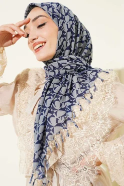 Beaded Detail Patterned Scarf Indigo
