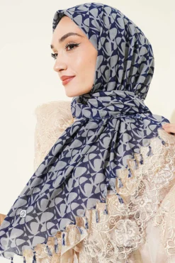 Alternative view of Beaded Detail Patterned Scarf Indigo