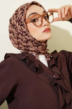 Beaded Detail Patterned Scarf Brown