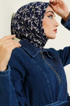 Alternative view of Beaded Detail Patterned Scarf Navy Blue