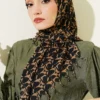 Beaded Detail Patterned Scarf Black