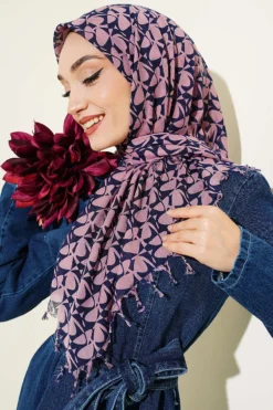 Beaded Detail Patterned Scarf Powder Pink