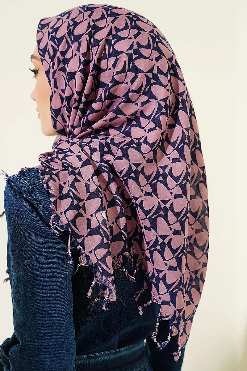Beaded Detail Patterned Scarf Powder Pink - immagine 3