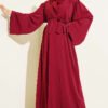 Beaded Embroidered Belted Abaya Burgundy