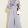 Beaded Embroidered Belted Abaya Grey
