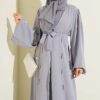 Beaded Embroidered Belted Abaya Grey en gros abaya view 2 - Hicabistan usine Turquie
