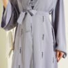 Beaded Embroidered Belted Abaya Grey en gros abaya view 4 - Hicabistan usine Turquie