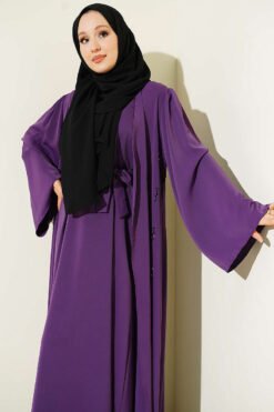 Vue alternative de Beaded Embroidered Belted Abaya
