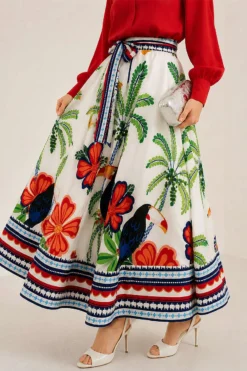 Botanical Print Skirt Ecru