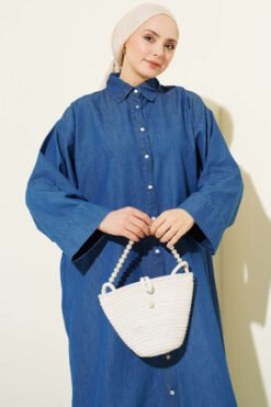 Vista alternativa de Long Denim Tunic with Snap Buttons Blue