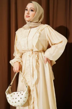 Alternative Ansicht von Buttoned Ruffled Dress with Tie Belt Beige