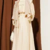 Buttoned Ruffled Dress with Tie Belt Beige – Bild 3