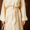 Buttoned Ruffled Dress with Tie Belt Beige – Bild 4