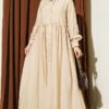 Button-Up Shirt Collar Dress Beige
