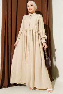 Button-Up Shirt Collar Dress Beige