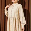 Button-Up Shirt Collar Dress Beige - immagine 2
