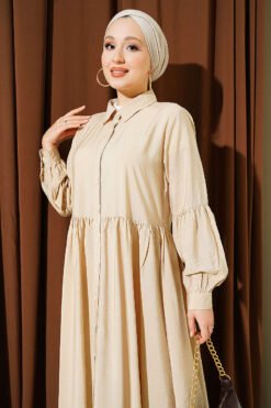 Vista alternativa di Button-Up Shirt Collar Dress Beige